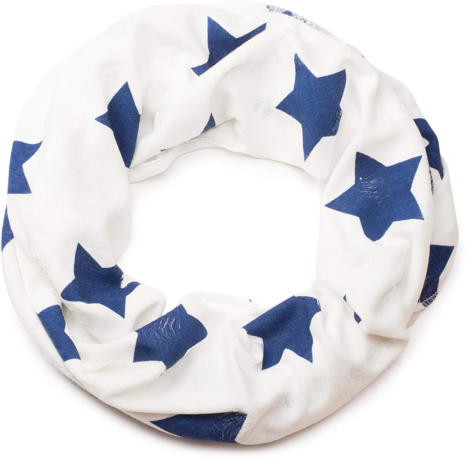 Stylebreaker Women's White Loop Tube Scarf With Stars And Dots Pattern, Vintage Look, Reversible Scarf, Unisex 01018080, Colour: