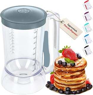 Eggssentials Pancake Dispenser – Easy Control Cake Mix Dispenser for Baking – Drip-Free Muffin & Cupcake Batter Dispenser with Handle – Great for Griddle Pancakes - Grey Color
