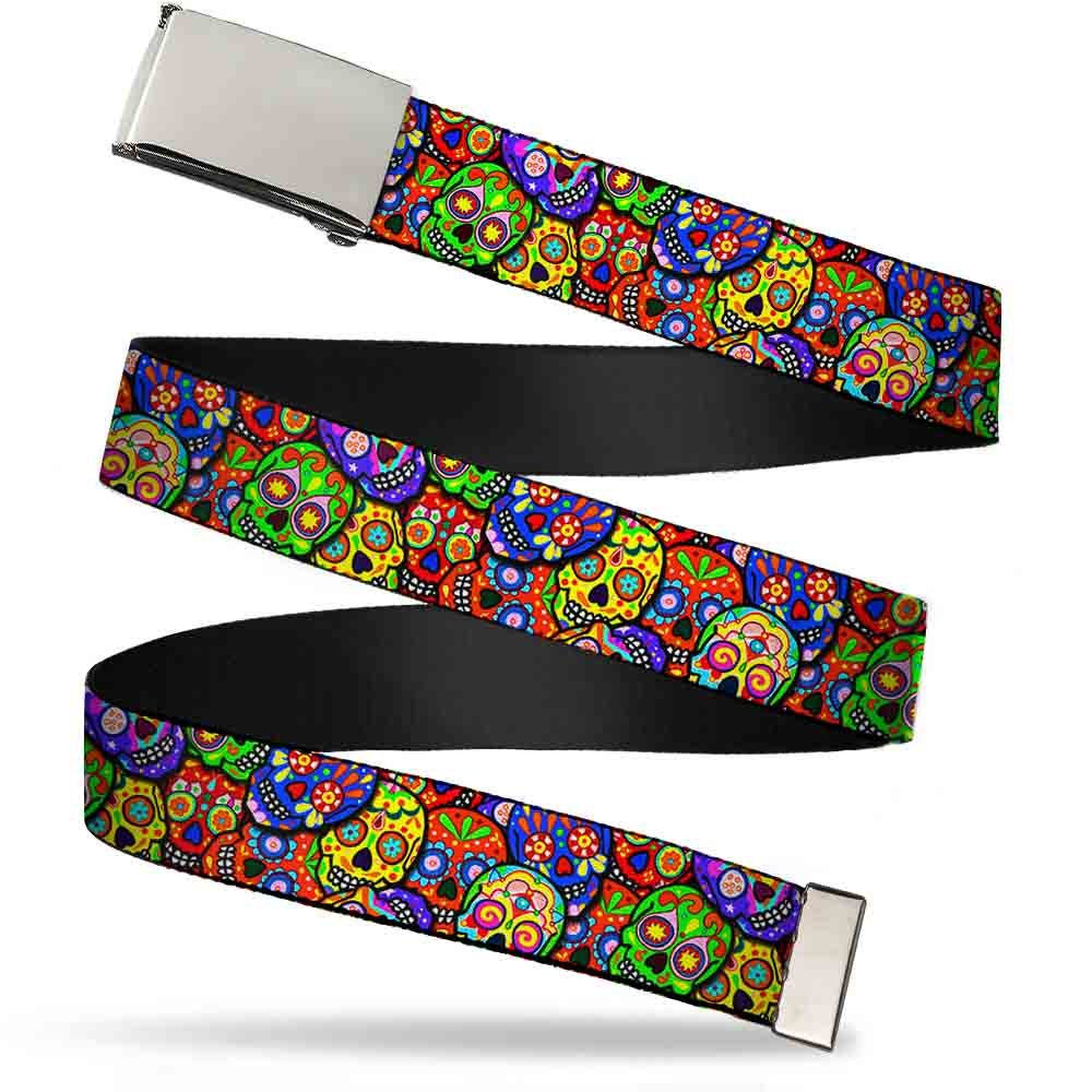 Cinturón de telaraña Buckle-Down multicolor con diseño de calaveras apiladas ajustables 5
