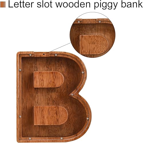 Miniatura 4 de JFLL Alcancía de madera grande personalizada, nombre grabado láser, 9.1 pulgadas, letras del alfabeto de madera personalizadas, caja de dinero,