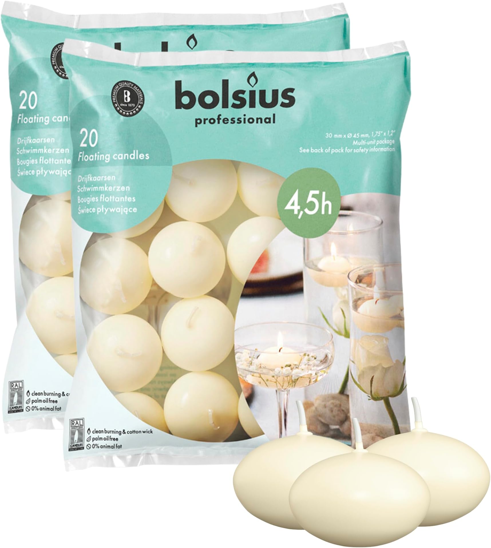 BOLSIUS 20 FLOATING CANDLES [Ivory] x 2