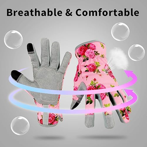 Miniatura 6 de Guantes de jardinería de cuero para mujer, elastano flexible y transpirable, guantes de jardinería a prueba de espinas para patio, regalos de jardín