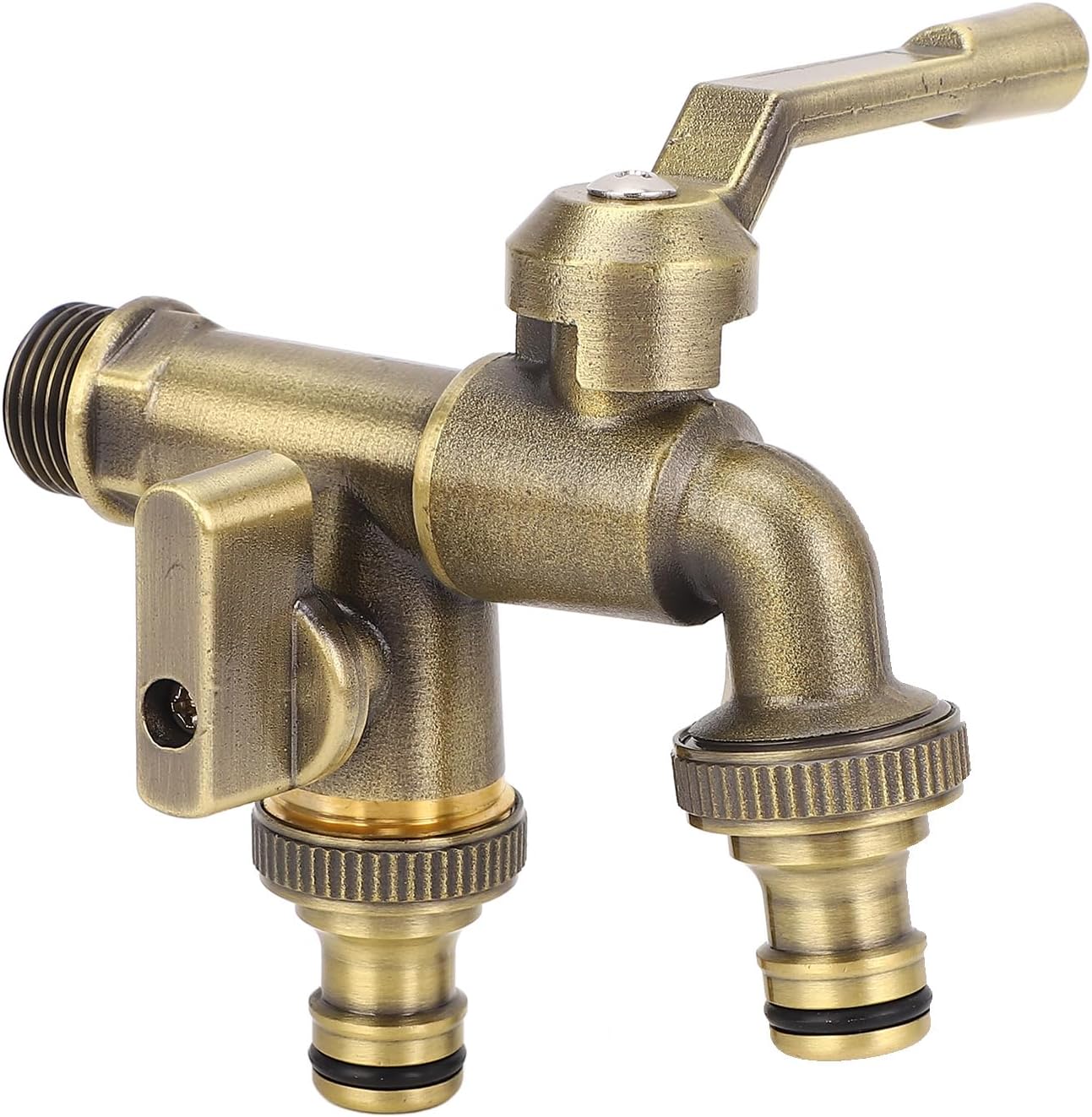Outdoor Double Taps Water Faucet, Wall Mounted Garden 3/4in Inlet Brass Frost Proof Outside Water Tap Splitter with 2 25mm Outlets for Balcony Lawns