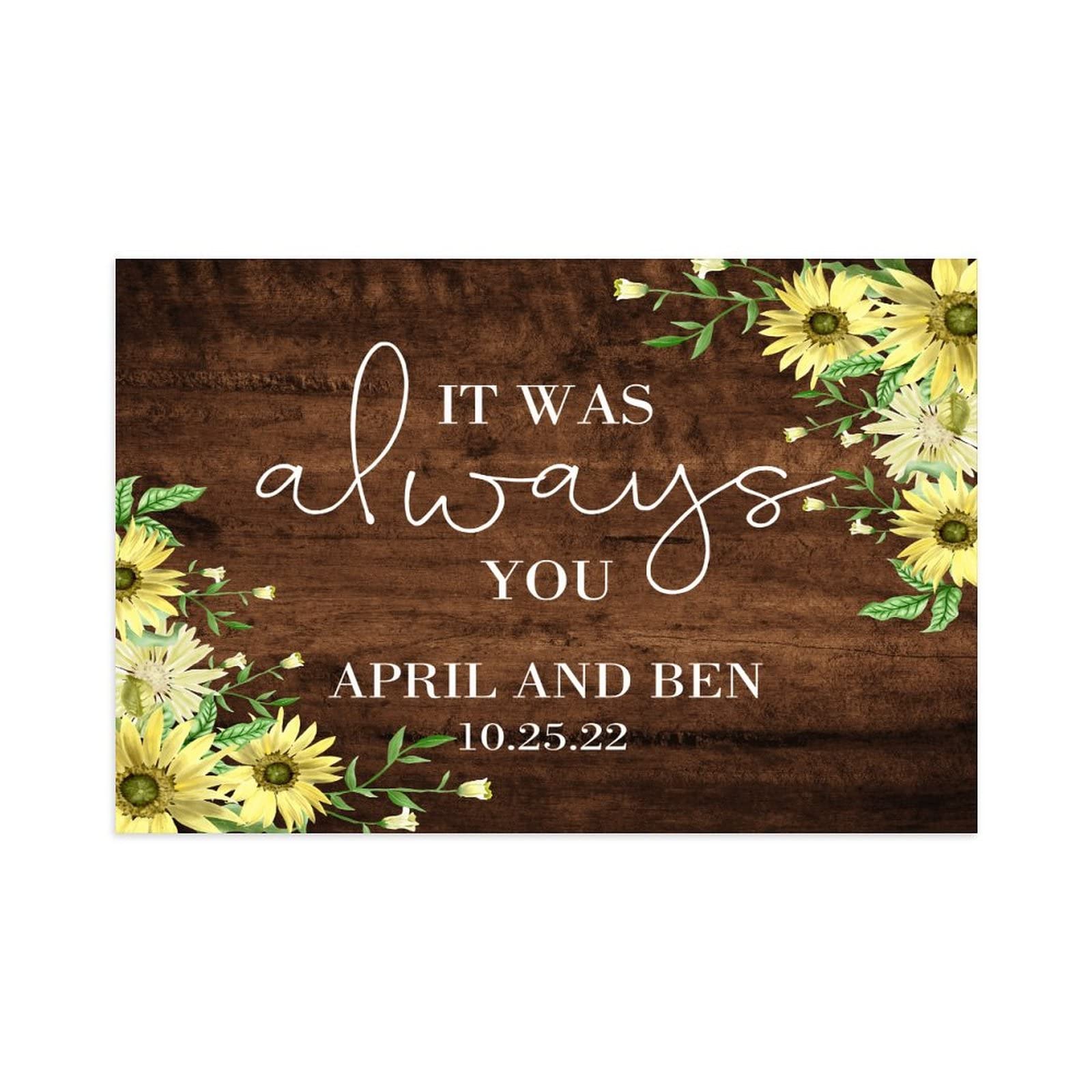Panneau de bienvenue « It Was Always You » en bois avec palette de motivation pour mariage, mariage, réception, cérémonie, fiançailles, décorations de fête, 50,8 x 76,2 cm