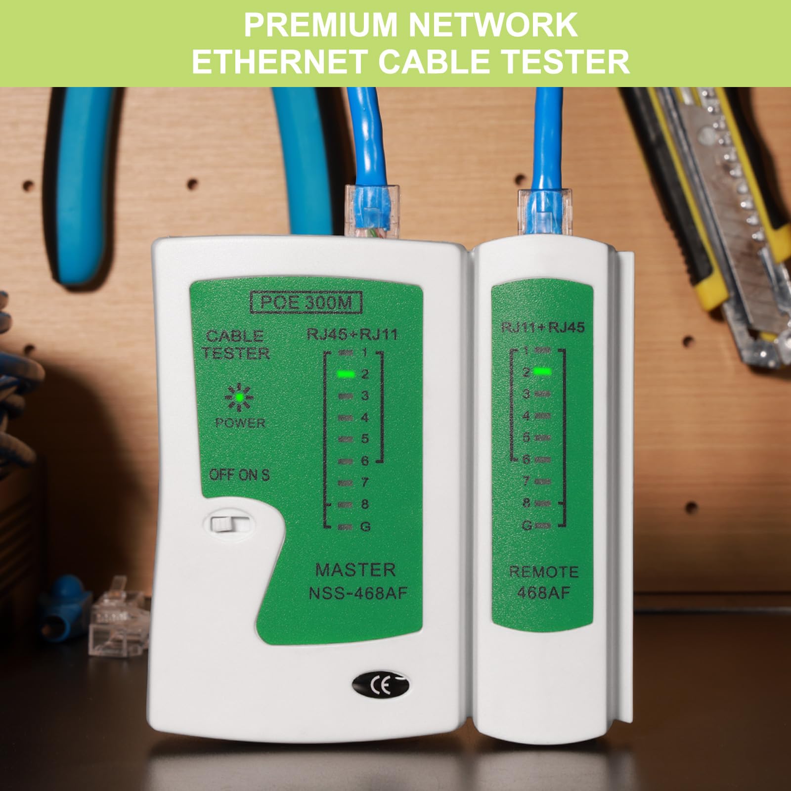 Kit de herramientas de crimpado RJ45 todo en uno, kit de herramientas de crimpado Ethernet, herramienta de crimpado de paso RJ45 para Cat6 Cat5e Cat6a con probador de cables de red, 50