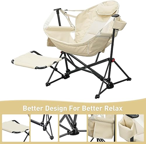Miniatura 8 de GDY Sillas de camping, hamaca de gran tamaño, mecedoras plegables, sillas de columpio con respaldo ajustable, soporte para tazas, césped de playa al