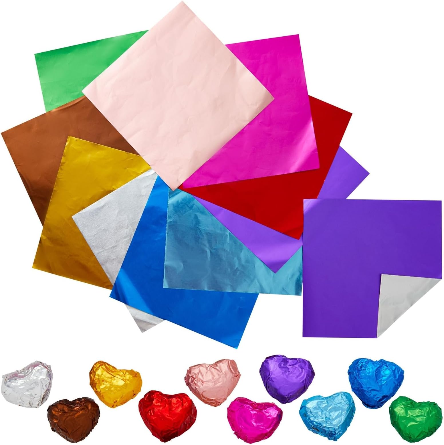Stockroom Plus Aluminum Foil Candy Wrappers - 4 x 4 in, 10 Colors, 1000 Sheets - Colored Foil Wrappers for Homemade Candy & Chocolate Bars