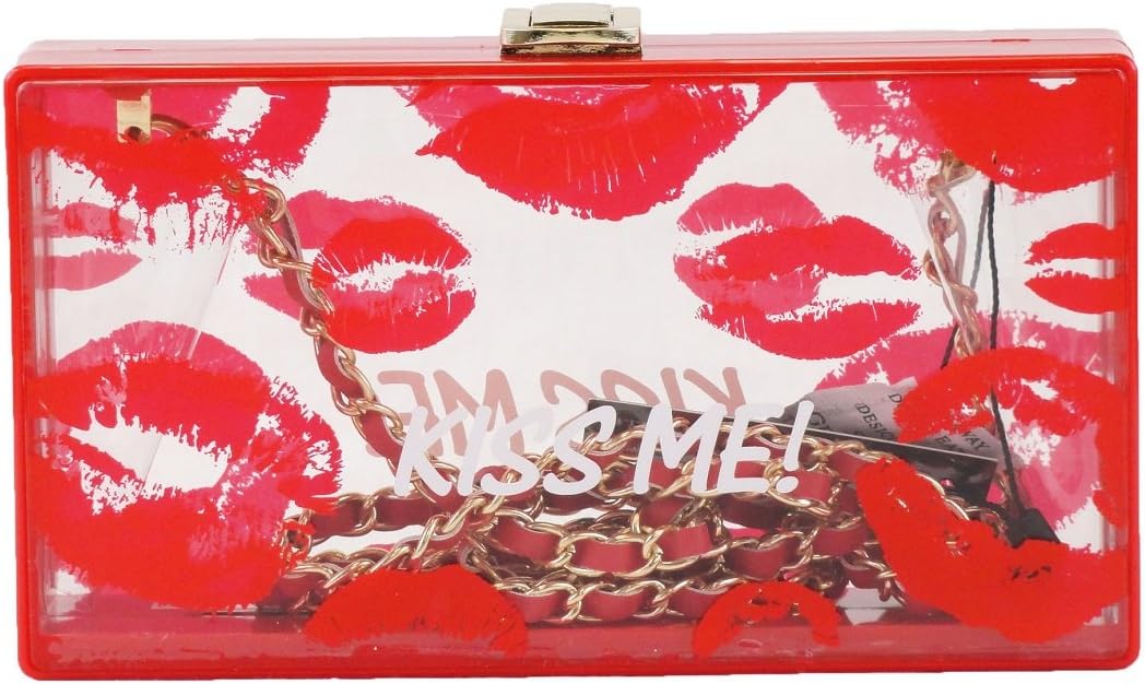 Kiss Me Lips Acrylic Clear Box Clutch Evening Bag