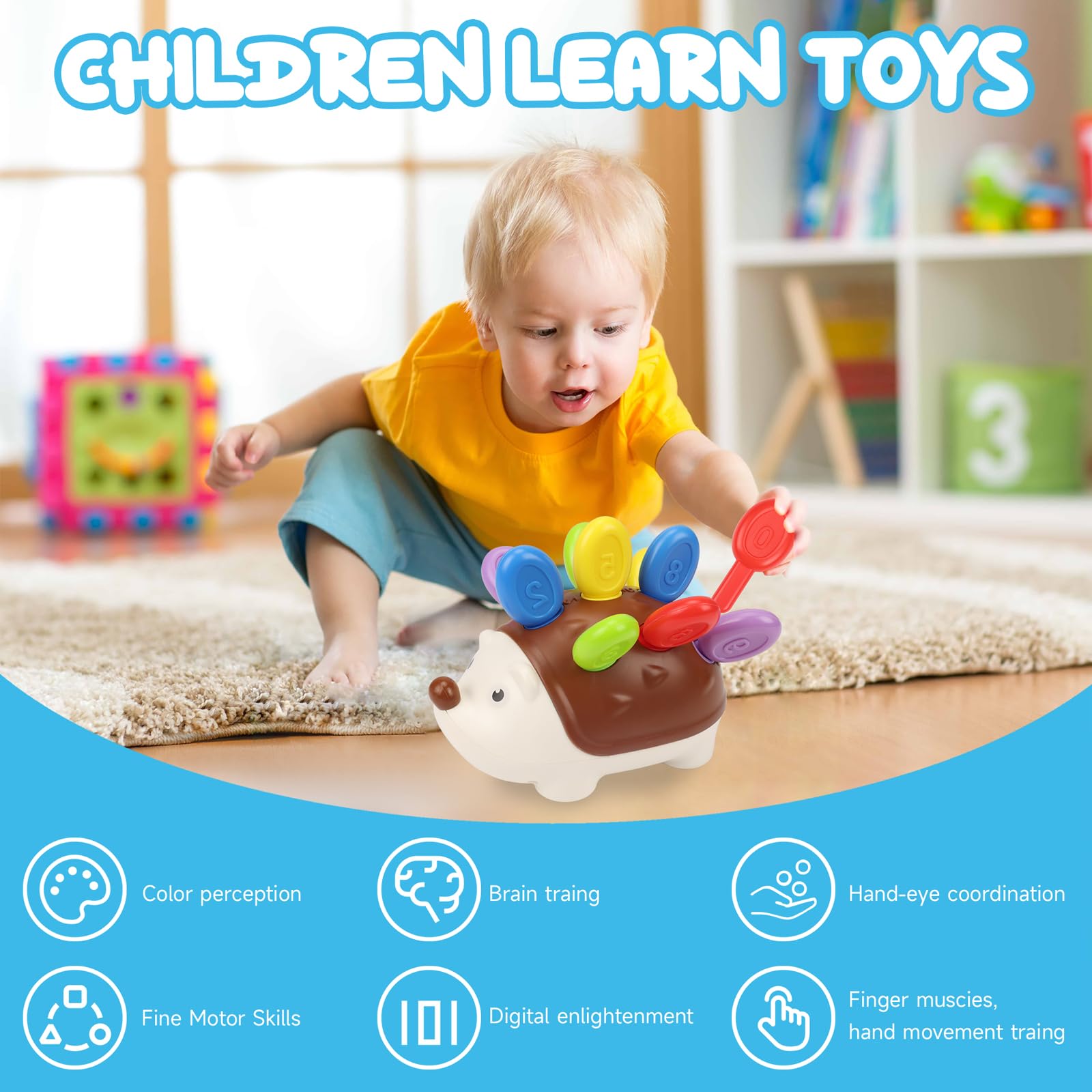 JoyLife Giochi Bambini 1 Anno, Gioco Educativo Montessori per Bambini di 1 2 Anni,Riccio Motore Fine Giocattoli Bambini per Imparare Matematica e Colori Giochi Educativi per Bambino Bambina 1 2 3 Anno
