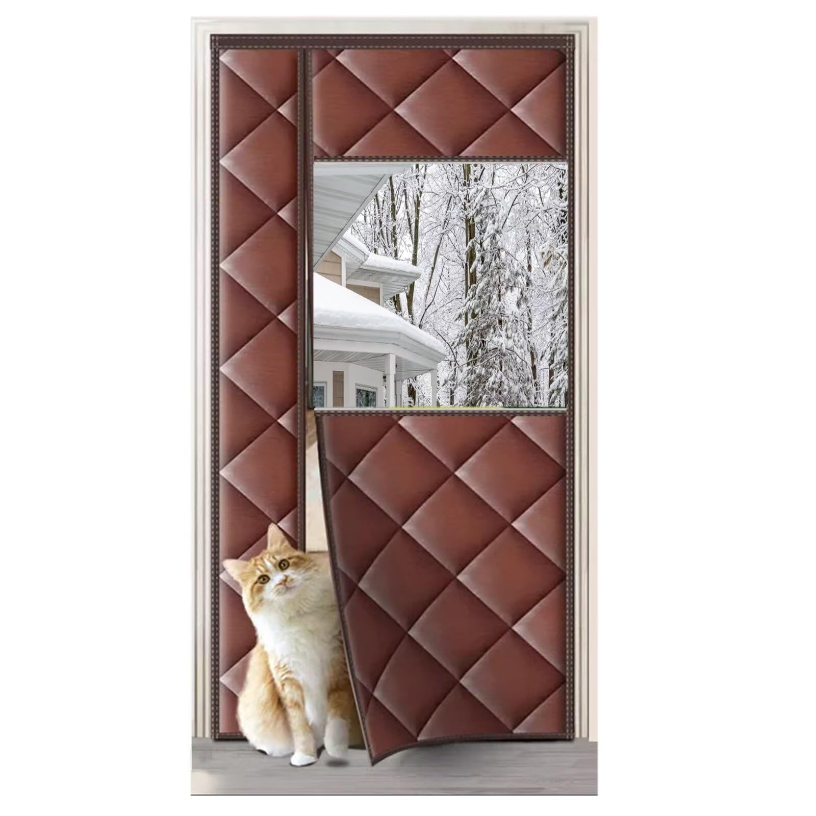 Tenda della Porta Inverno con finestra di visualizzazione,Marrone 180x240cm Apertura laterale,Impermeabile Termica e Isolante Tende Divisorie Chiusura Automatica,per Porte d'Ingresso,Cortili Porte