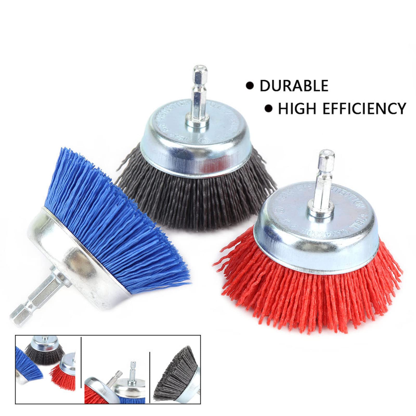 3 "Kit Spazzola Per Tazza Abrasiva Con Filamento Di Nylon Manico Da 30 Mm Per Forare Legno Lucido Pulito,3 Pezzi