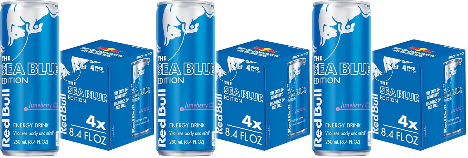 Red Bull Sea Blue Edition Energy Drink, Juneberry, with 80mg Caffeine plus Taurine & B Vitamins, 8.4 Fl Oz, Pack of 12 Cans