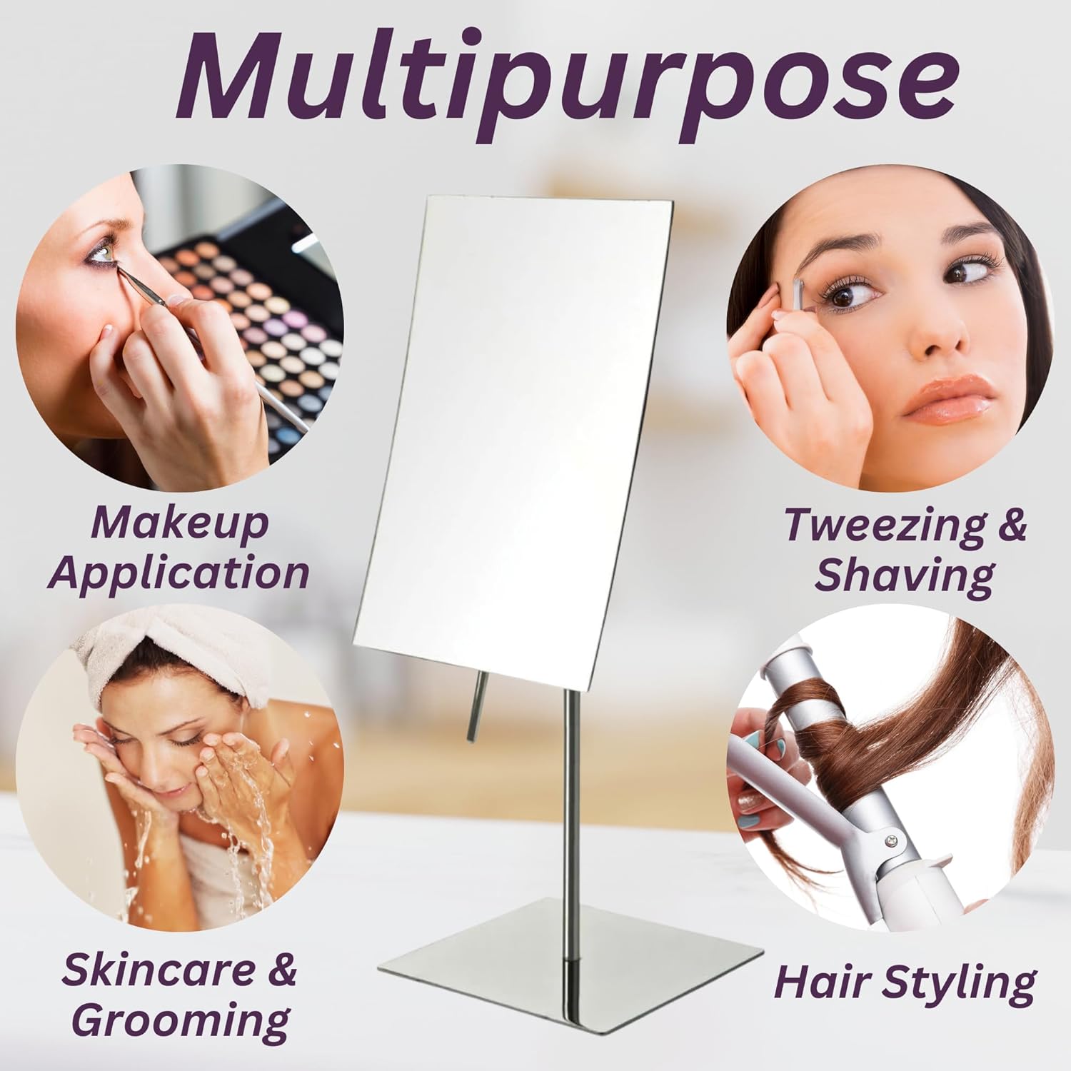 JERDON Rectangular Tabletop Makeup Mirror - 3X Magnification with Polished Stainless Steel Finish - 5-inch by 8-inch Vanity Mirror – Pivot Adjustment - Model JP358C