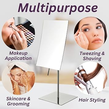 JERDON 5 x 8 Tabletop Makeup Mirror - 3X Magnification - Chrome - JP358C