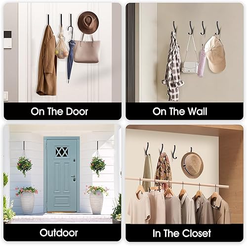 Miniatura 7 de Paquete de 4 ganchos de pared, ganchos negros grandes de 5.6 pulgadas, ganchos negros de montaje en pared, ganchos de metal para toallas, ganchos