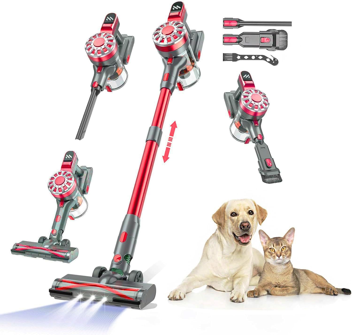 WLOTPO Cordless Vacuum Cleaner for Home,Lightweight Stick Vacuum Cordless Rechargeable with Power Suction, Up to 35 Mins Runtime, Hardwood Floor Vacuum for Pet Hair,Carpets,Tile(Ruby Red)