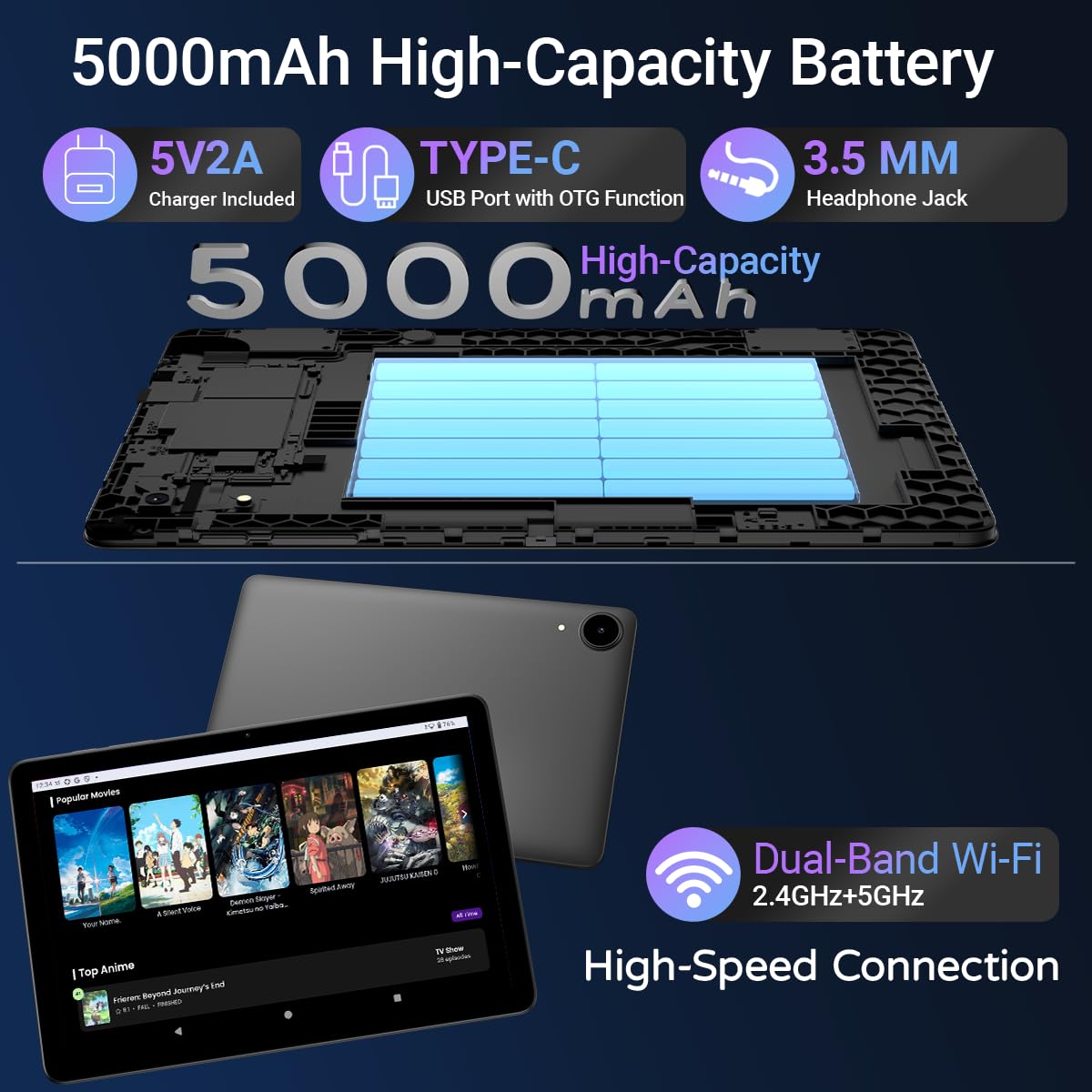 Android 15 Tablet 10 inch, 12GB RAM, 64GB ROM, 1TB Expandable