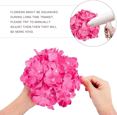 Miniatura 4 de Auihiay 64 flores artificiales de hortensias de color rojo rosa, cabezas de hortensias de seda con tallos para jardín, fiesta en casa, baby shower,
