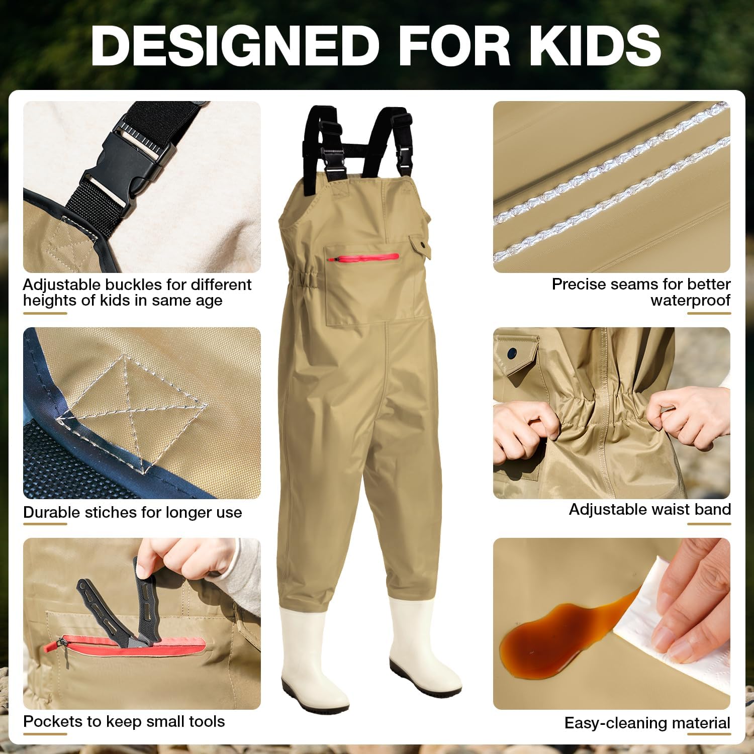Ghosthorn Chest Waders for Kids Youth Fishing Waders Waterproof Hunting Waders with Boots Nylon Waders for Toddler Children