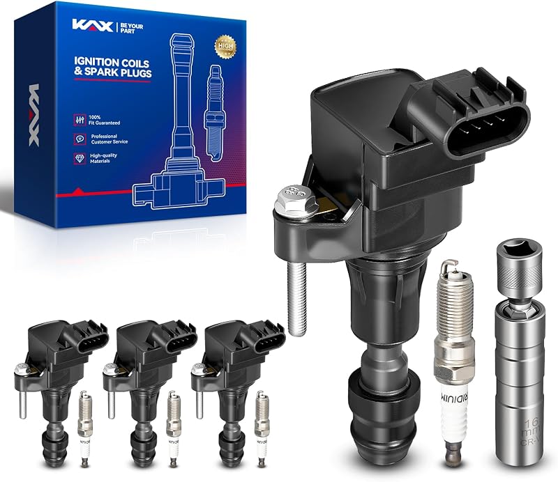 Kit de 4 bobinas de ignição e 4 velas KAX para Chevrolet Equinox 2.4L 2010 a 2017 – com luva