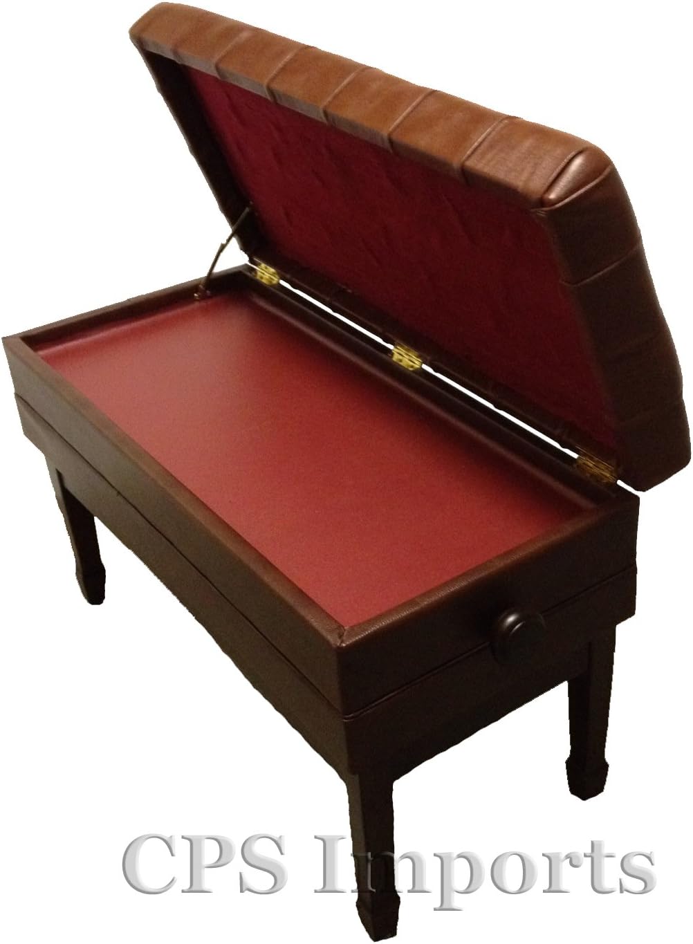 Genuine Leather Adjustable Duet Size Artist Concert Piano Bench Stool in Walnut with Music Storage