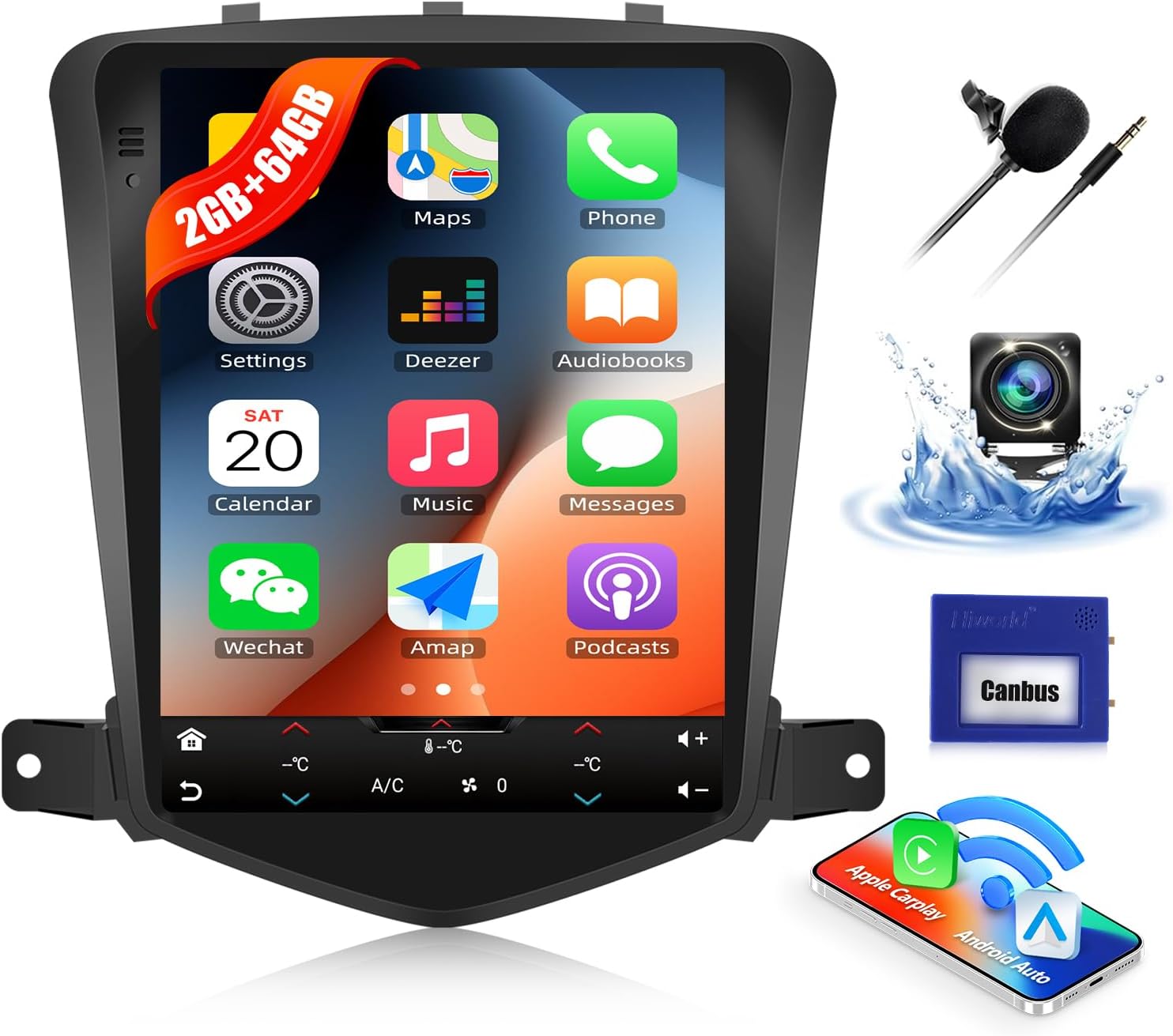 2G+64G Car Radio for Chevrolet Chevy Cruze 2010-2015 with Wireless CarPlay Android Auto 9" Touchscreen Head Unit Android 13 Car Stereo with AHD Backup Camera GPS Navigation Bluetooth FM WiFi