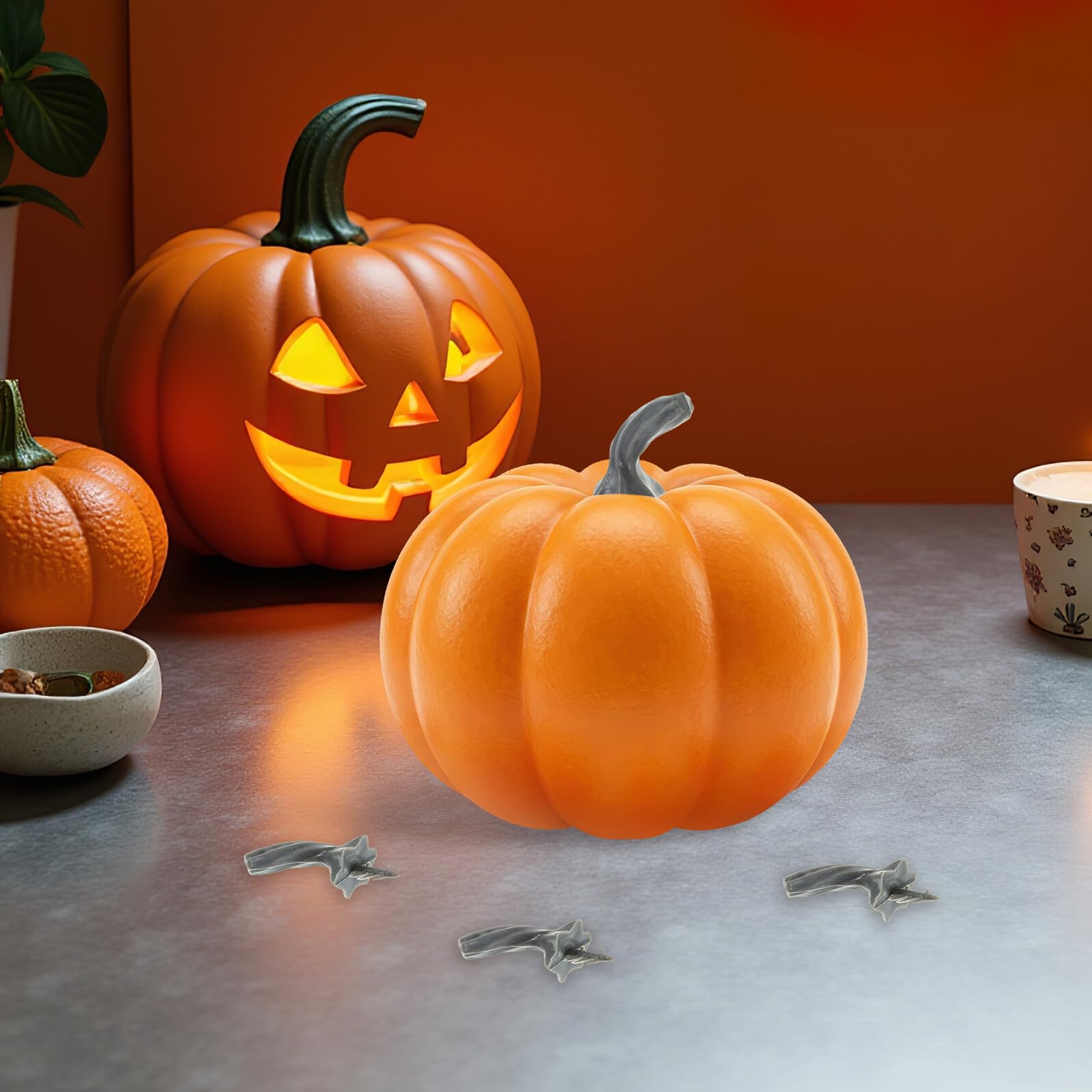 50 Stück Kleine Künstliche Kürbisstiele aus Kunststoff Leichte Bastelstiele für Herbst und Erntedank Dekorationen Bastelzubehör für Halloween und Kürbisgestecke