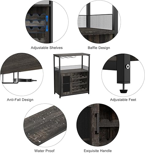Miniatura 39 de IDEALHOUSE Armario de bar de vinos de 3 niveles con estante y cajón desmontable para vinos, aparador industrial y gabinete de buffet con soporte de
