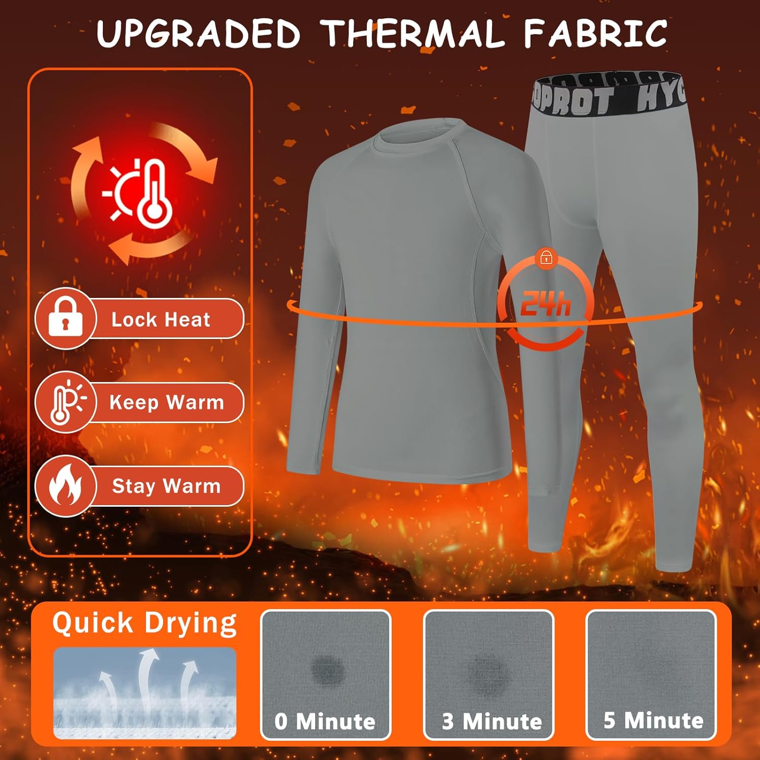 HYCOPROT Youth Boys Thermal Underwear Set Kids Long Johns Base Layer Fleece Lined Compression Shirts Leggings Pants - Image 2