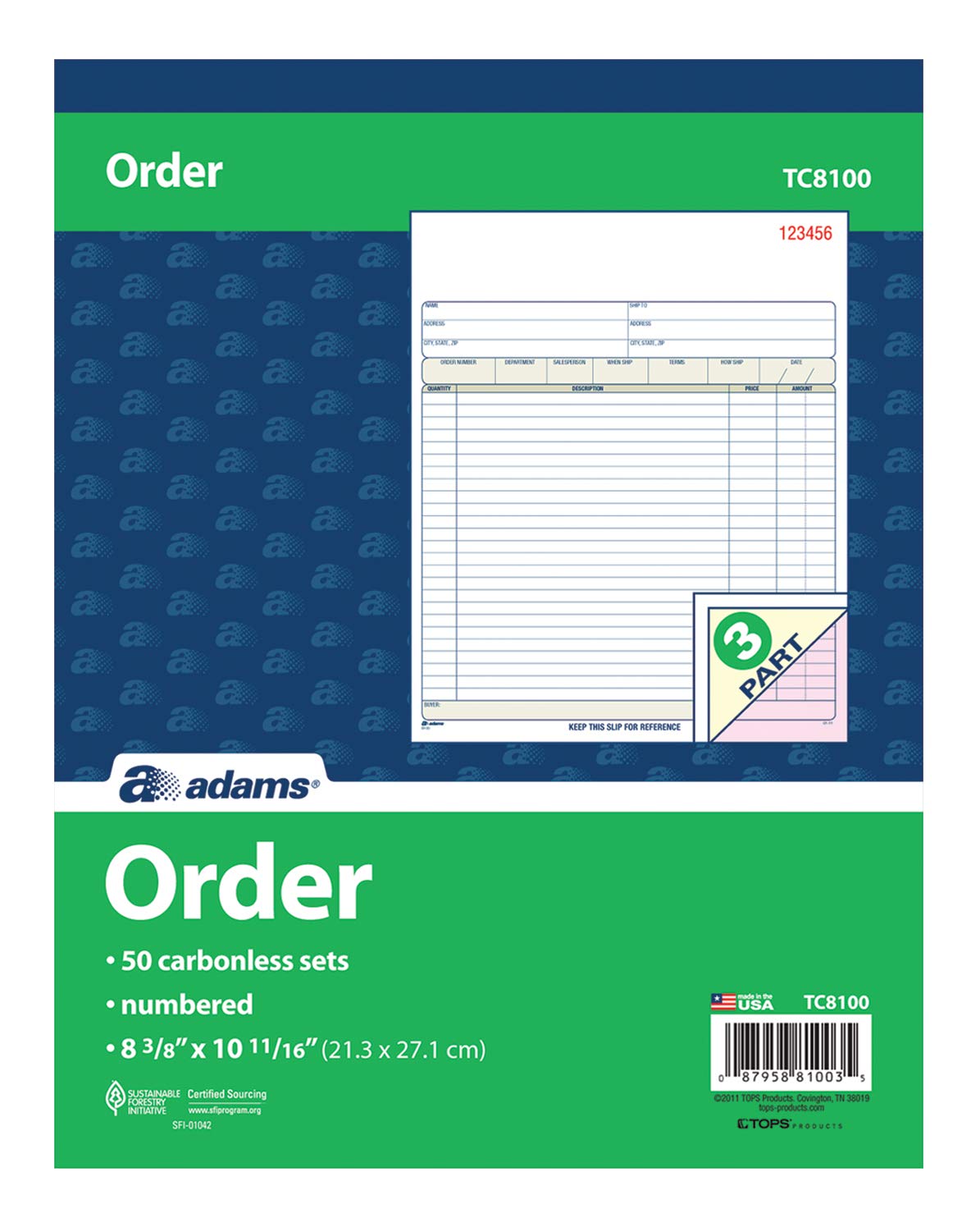 Image secondaire de Carnet de Commande Adams 3 Parties Sans Carbone - 21 x 27 cm