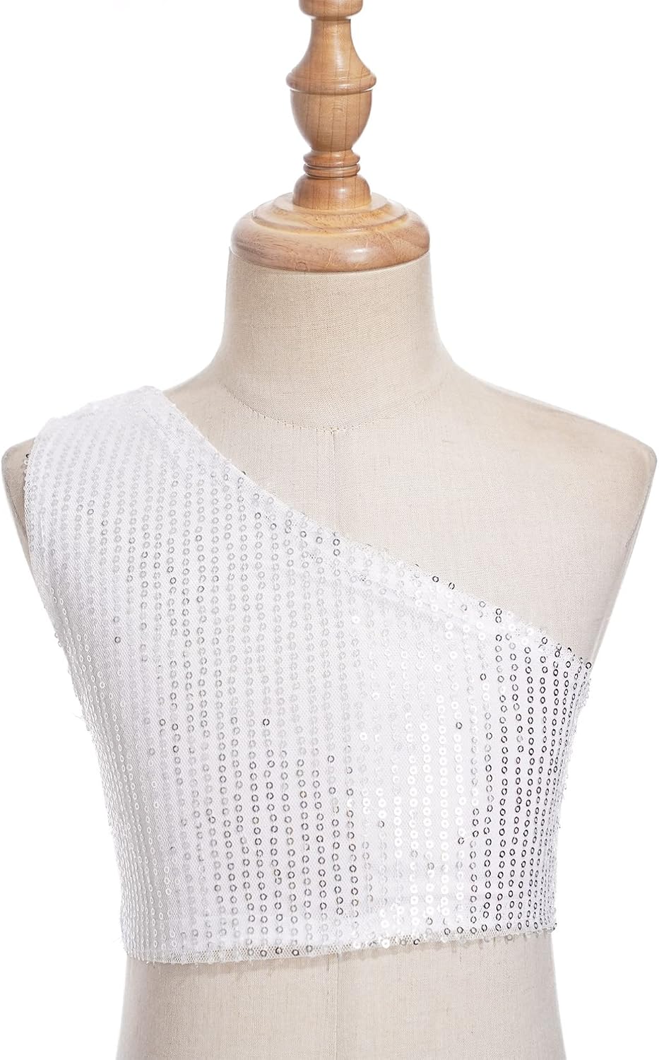 TiaoBug Kids Girls Sequins Single Shoulder Ballet Dance Crop Top Yoga Sport Bra Vest Shirt Performance Costume Dancewear