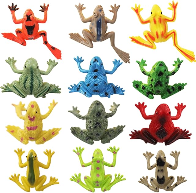 12 Plastic Frogs Realistic Tropical Frog Model Kids Toy Colorful Floating Frog Figures Crafts Decoration for Pond Vivarium Artificial Micro-landscape Pool