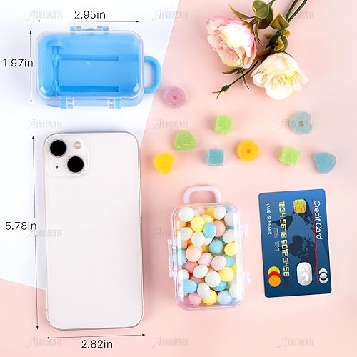 Miniatura 10 de AUEAR, Paquete de 12 mini cajas de maleta, caja de plástico para dulces, caja de regalo de recepción, estuche de viaje para decoración de bodas (4