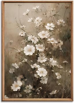 JCSMHVLA Farmhouse Wildflower Landscape Wall Art Neutral Flower Painting Country Wildflower Field Vintage Pictures Wall Decor Vintage Flower Art Prints Rustic Floral Painting 16x24in No Frame