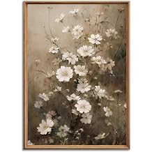 JCSMHVLA Farmhouse Wildflower Landscape Wall Art Neutral Flower Painting Country Wildflower Field Vintage Pictures Wall Decor Vintage Flower Art Prints Rustic Floral Painting 16x24in No Frame