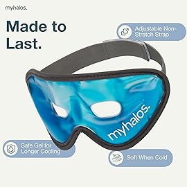 MyHalos Gel Mask - Reusable Cooling Eye Mask with Adjustable Straps - Cold Mask for Puffy Eyes, Dark Circles and Hangovers - Face Ice Pack Compress for Sinus, Headaches (Blue, (Pack of 2))