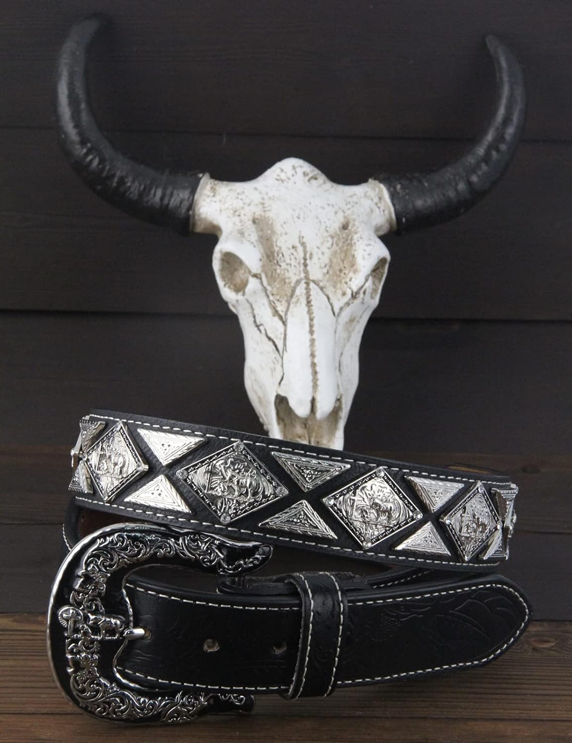 URAMAN Mens Western Belt Cowboy Country Concho Leather Belt for Jeans Pants Rodeo