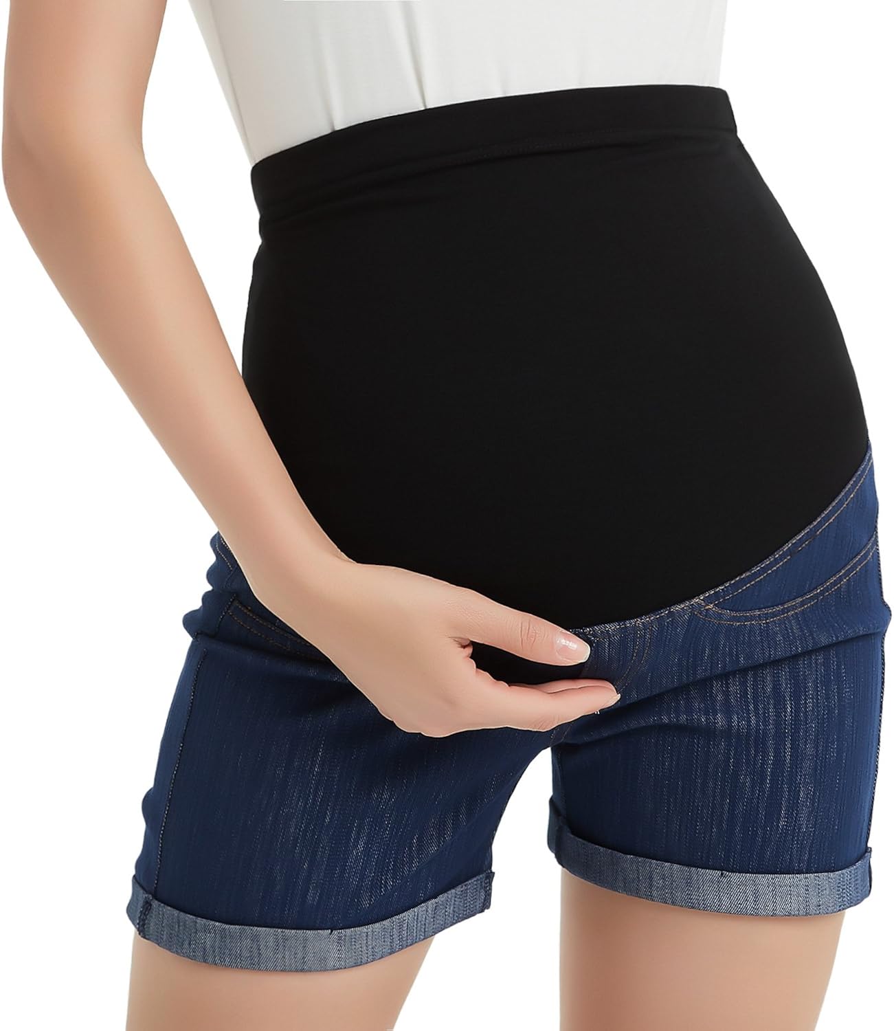 Maternity Denim Jean Shorts Lounge Shorts Pregnancy Short Pants Over The Belly Full Panel at  Women’s Clothing store