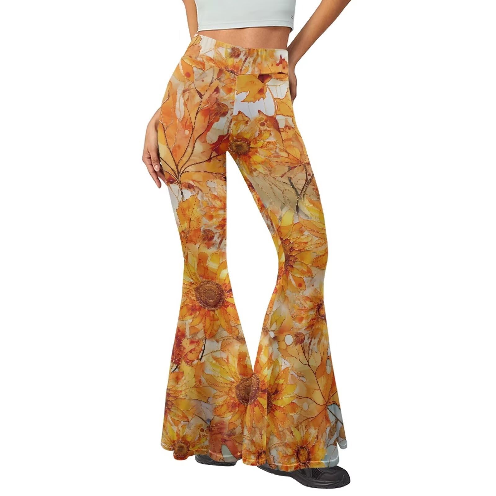 Hawapod Casual Cute Stretch Soft High Waisted Fall Comfy Bell Bottom Flare Scrub Pants for Women