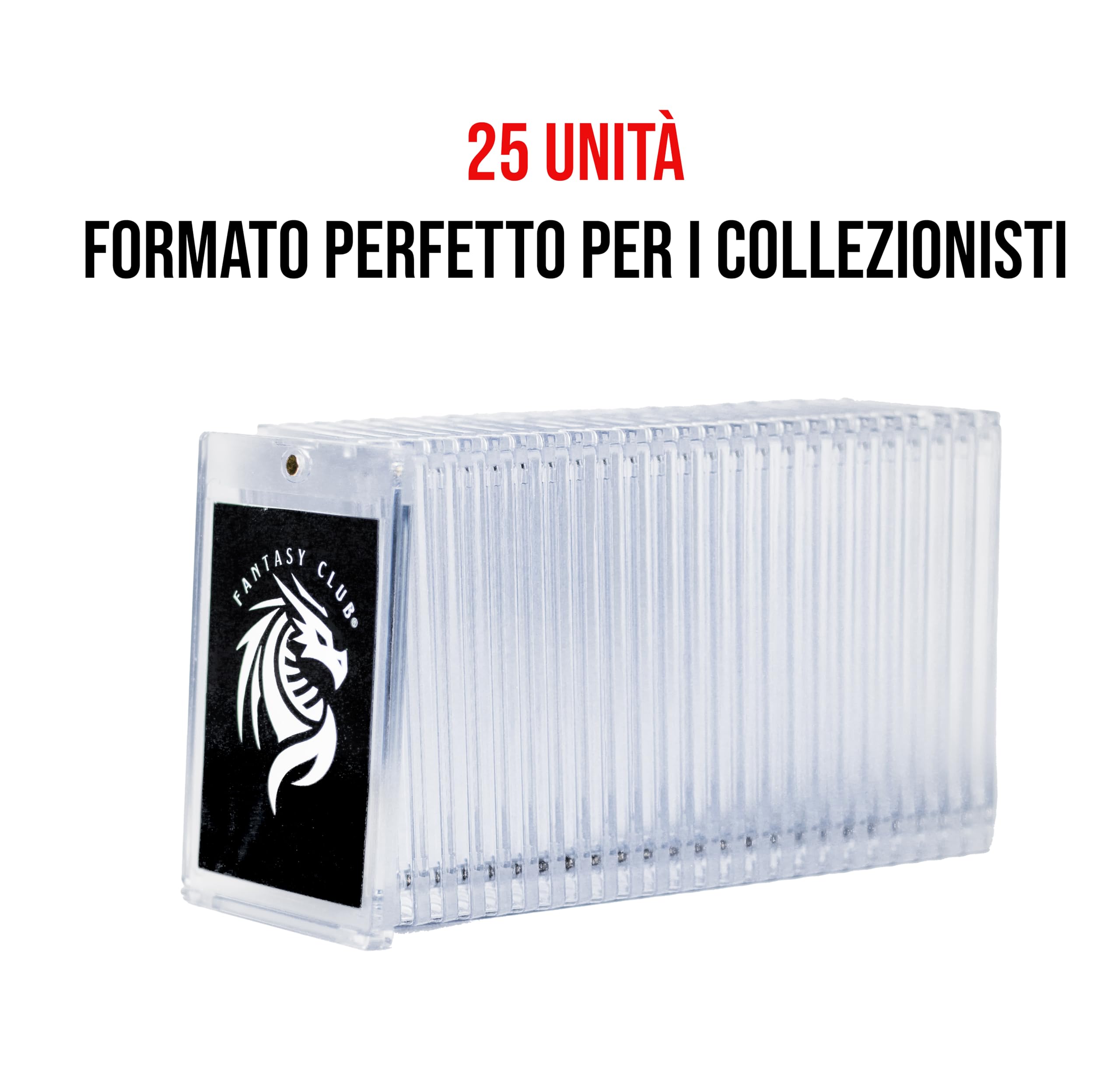 FANTASY CLUB | 25 Supporti Magnetici One-Touch per Carte TCG – Ultra trasparenti con protezione UV al 99+% | Chiusura sicura con magnete per carte standard | Esponi e proteggi i tuoi migliori pulls
