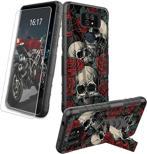 Miniatura 408 de AT&T Calypso 2 (U319AA) Funda con protector de pantalla de vidrio templado resistente con función atril integrado para debut de críquet, ciervo