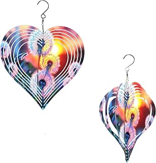 Wind Spinner,Aluminum 3D Kinetic Wind Sculpture with Hook,Heart-Shaped Metal Hanging Wind Spinner for Outdoor Garden Yard Patio Decor,Weather Resistant Gift,Dandelion Sunset Glow
