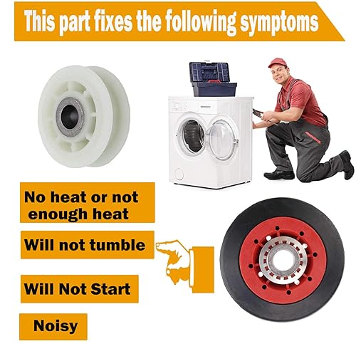 Miniatura 5 de 4392067RC Kit de reparación de secadora de 27 pulgadas 4392067VP para compatible con Whirlpool Ken-More, PS373088 AP3109602, incluye polea tensora