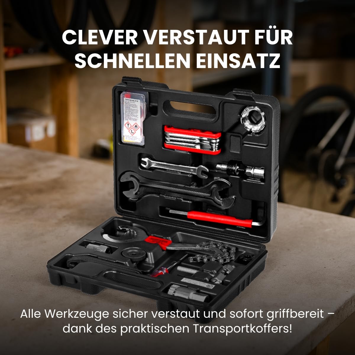 WALTER Fahrrad-Werkzeugkoffer 18- tlg. Fahrrad Werkzeug-Set, hochwertiger Multifunktionskoffer, robuster Transportkoffer, auch perfekt geeignet für Hobbybiker, ausgestattet mit wichtigsten Werkzeugen