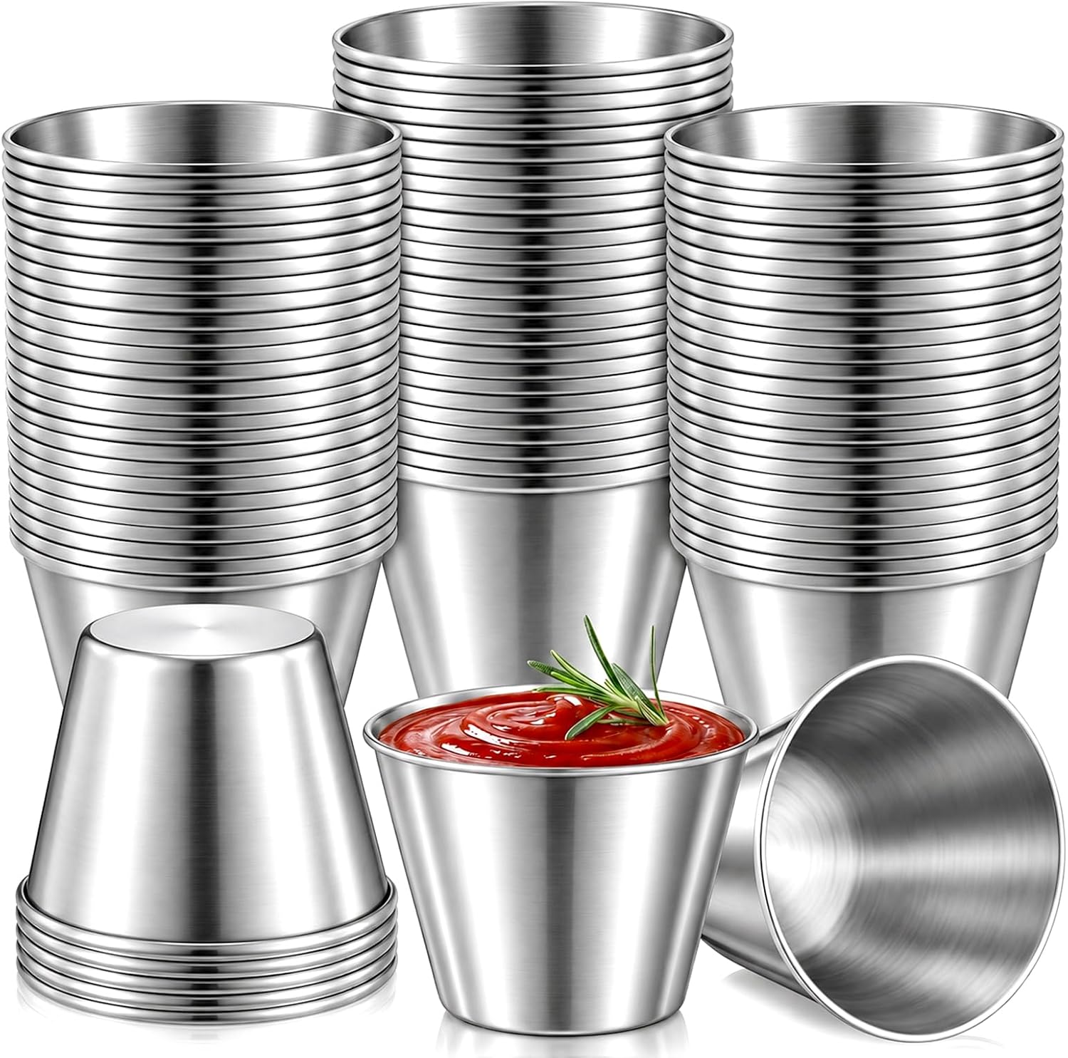 150 Pcs 2.5oz Metal Ramekins Stainless Steel Dipping Sauce Cups