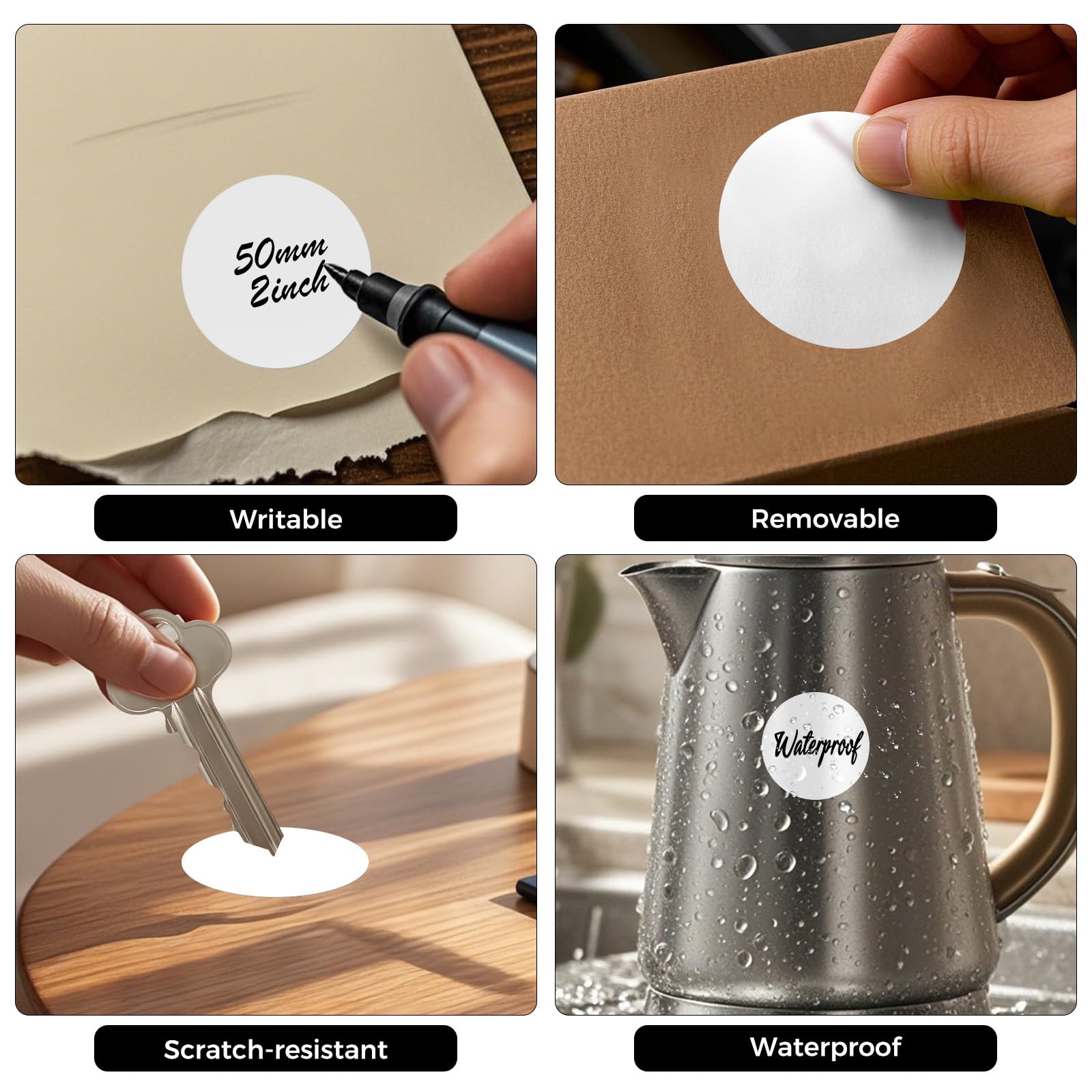 FINDAT 500PCS White Round Labels 50mm Colour Coding Circle Stickers Vinyl Removable Waterproof Name Tags for Moving Box Gift Sealing Jar - Image 3