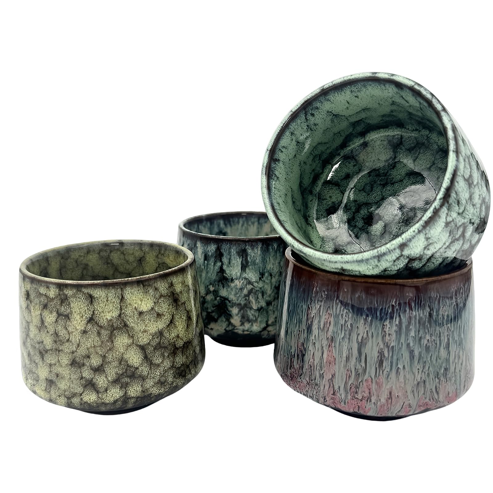 Juego de 4 Tazas de Espresso, Tazas de Cerámica Gruesa sin Asa, Tazas de Espresso de 180 ml, Taza de Café de Cerámica de Pared Gruesa, Juego de Tazas de Té de Cerámica, para Espresso, Moca
