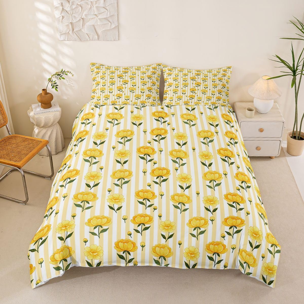 Castle Fairy Floral Botanical Duvet Cover Set Toddler Size,Modern Geometric Lines Kids Bedding Set,Simple Style Room Decor,Red Pink Quilt Cover,1 Pillowcase(No Comforter)