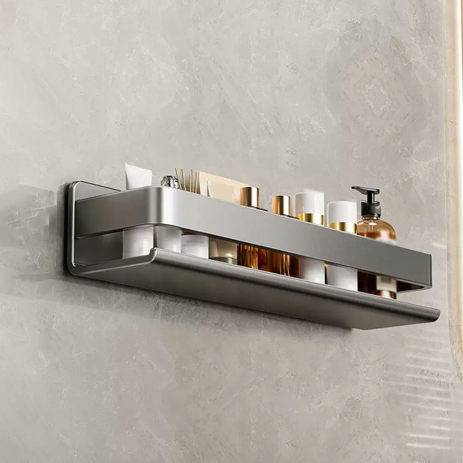 Étagère de douche en acier inoxydable noir 40cm pour rangement mural sans perçage