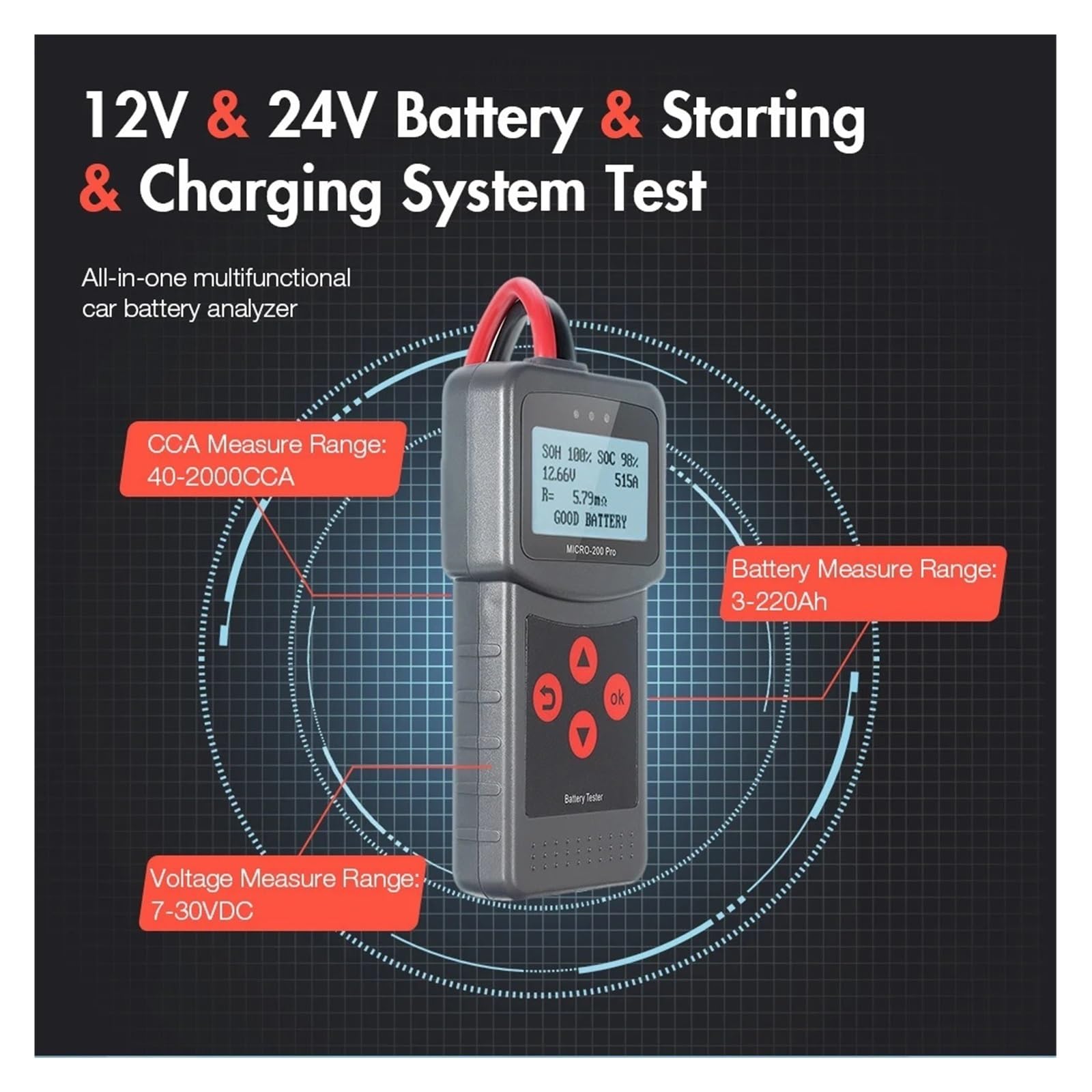 Tester Pojemności Akumulatora 12 V Tester Akumulatora Samochodowego Do Warsztatu Garażowego Narzędzia Samochodowe Mechaniczne